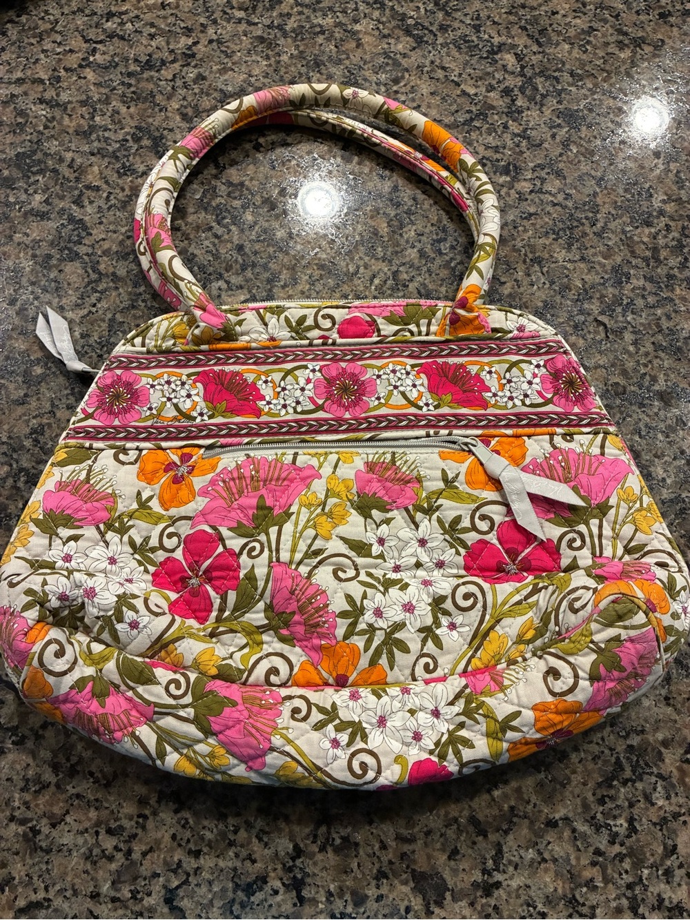 Vera Bradley Quilted Floral Shoulder Bag in Pink, Orange & Olive